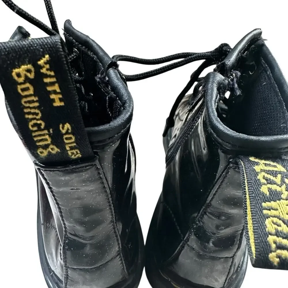 Doc Dr Martens Black Glitter Boots US 2 UK 3 AIR WAIR 1460 Y Zip